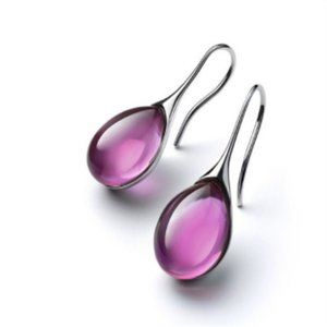 Brand New Simple Solid Color Dropshaped Inlaid Jewel Fushsia Purple